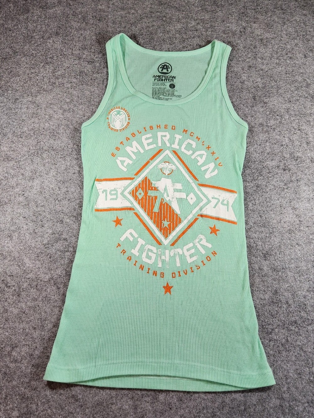American Fighter Mint Green Graphic Ribbed Tank Size Large